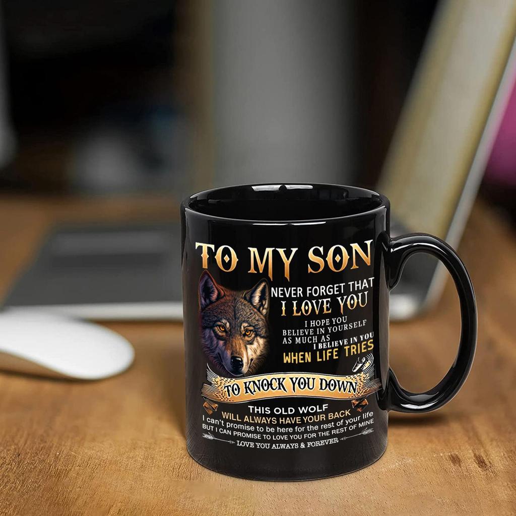 To My Son Mug 330ml Ceramic Classic Dining Mug Family Coffee Mug Father To Son Gift Black Ceramic Cup For Birthday Party