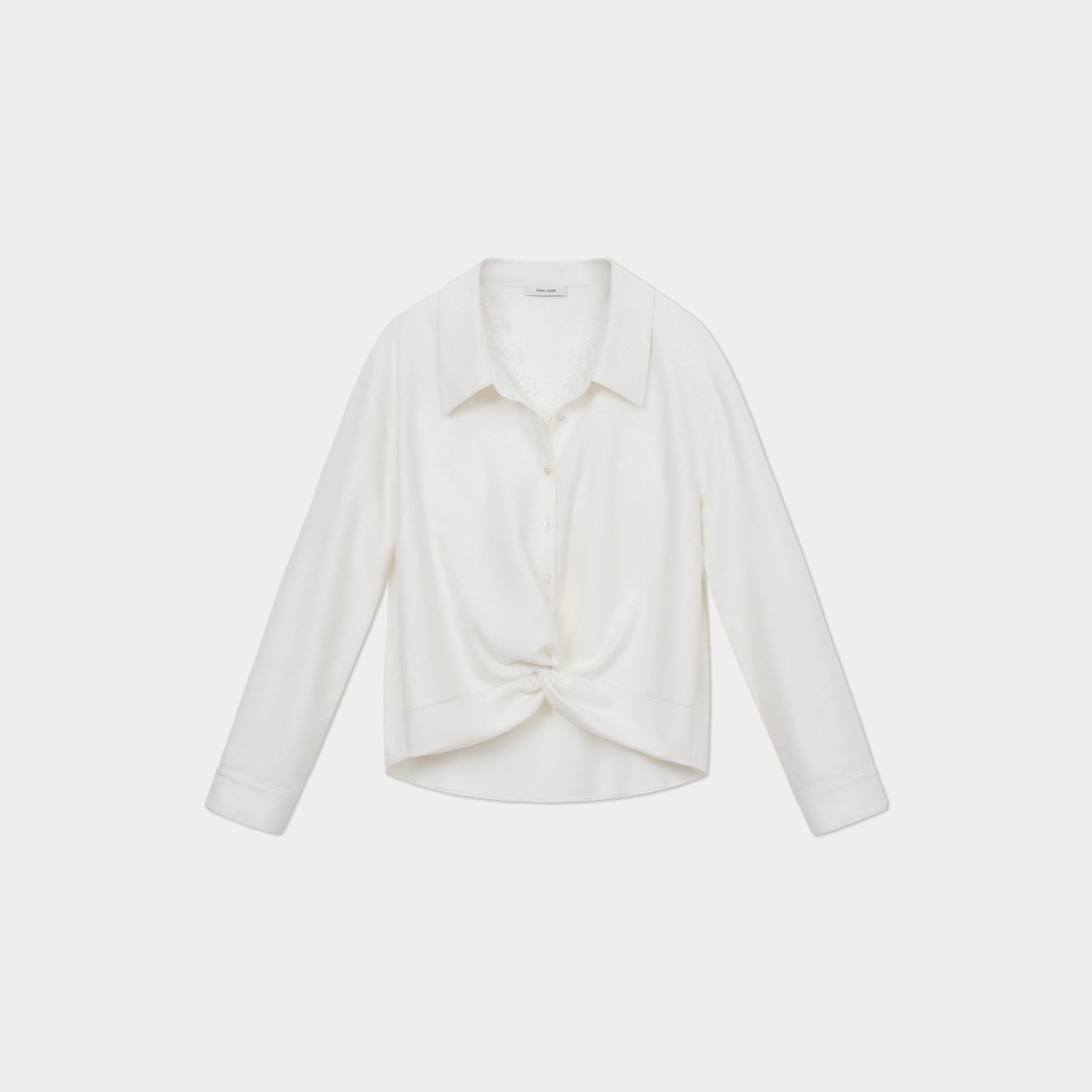 

2026 Spring Comfortable Skin-Friendly Lace Patchwork Irregular Twist Loose Shirt L белый