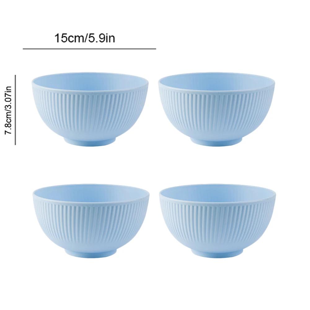 4Pcs Kitchen Tableware Wheat Straw Bowl Food Grade Wheat Rice Bowl Tableware Food Container Dessert Salad Rice Bowl Sets