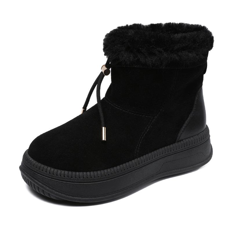 GKTINOO Women Snow Boots Quality Cow Suede Leather Round Toe Slip On Flat Platform Thick Plush Winter Warm Ankle Boots