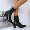 Soft Leather Boots Children's Autumn New Pointed Toe Spliced Back Zipper Short Cut High Heel Block Heel Boots
