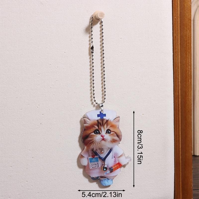 Cartoon 2D Cat Christmas Pendant Cute Animal Acrylic Auto Rearview Mirror Ornament Christmas Ornaments Pendant Decor Gift