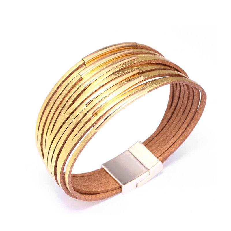 Multilayer PU Leather Women's Bracelet  Magnet Buckle Color Jewelry Accessories