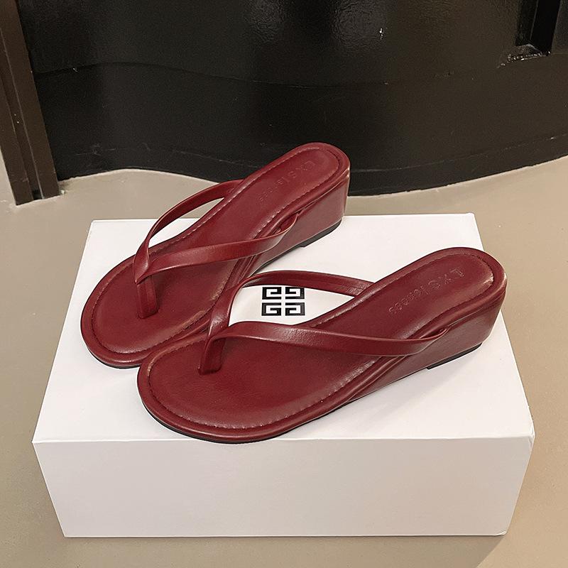 Women Flip-flops French High-heeled Sandals Summer Pinch-on Slippers for Women Wedge Casual Slides Luxury Banquet Dress Slippers