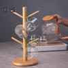 Bamboe Kopjeshouder Boom 6 Haken Koffiemok Rek Antislip Koffiekop Standaard Eenvoudige Installatie Mok Organizer Standaard voor Keuken Aanrecht