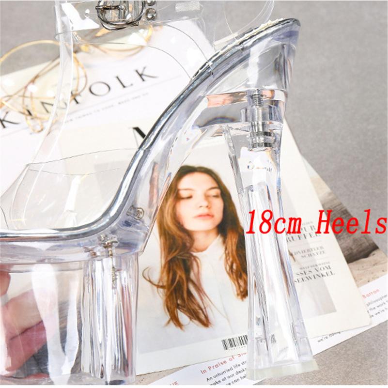 Damen Sommer 18cm High Heels 8cm Plateau Sandalen Lady Klar Extreme Block Heels Riemchensandalen Transparent Pleaser Schuhe