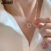 Jkeli -100% S925 Silver Plated Gold Necklace with Full Diamond Circle Style Japanese and Korean K Gold Collar Chain
