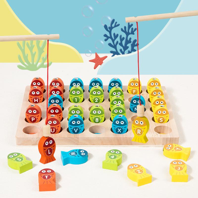 Fishing Wooden Magnetic Puzzle Numbers Letters Educational Toy For Learning Kids