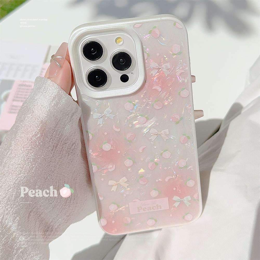 Luxusní Pearl White Shell Pattern kryt na telefon pro iPhone 15 14 13 12 11 Pro Max Plus Peach Pink Knot Bumper Cover