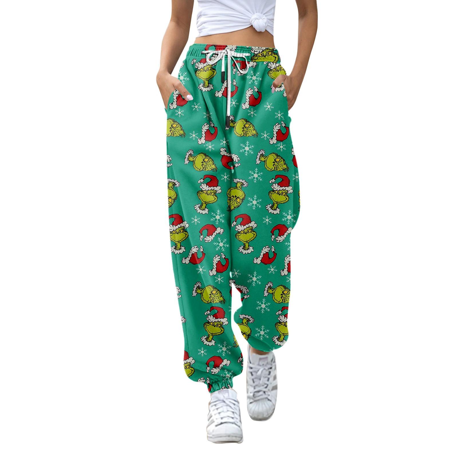 Women s Fashion Christmas Loose Drawstring Waist Color Casual Sweatpants Pants S