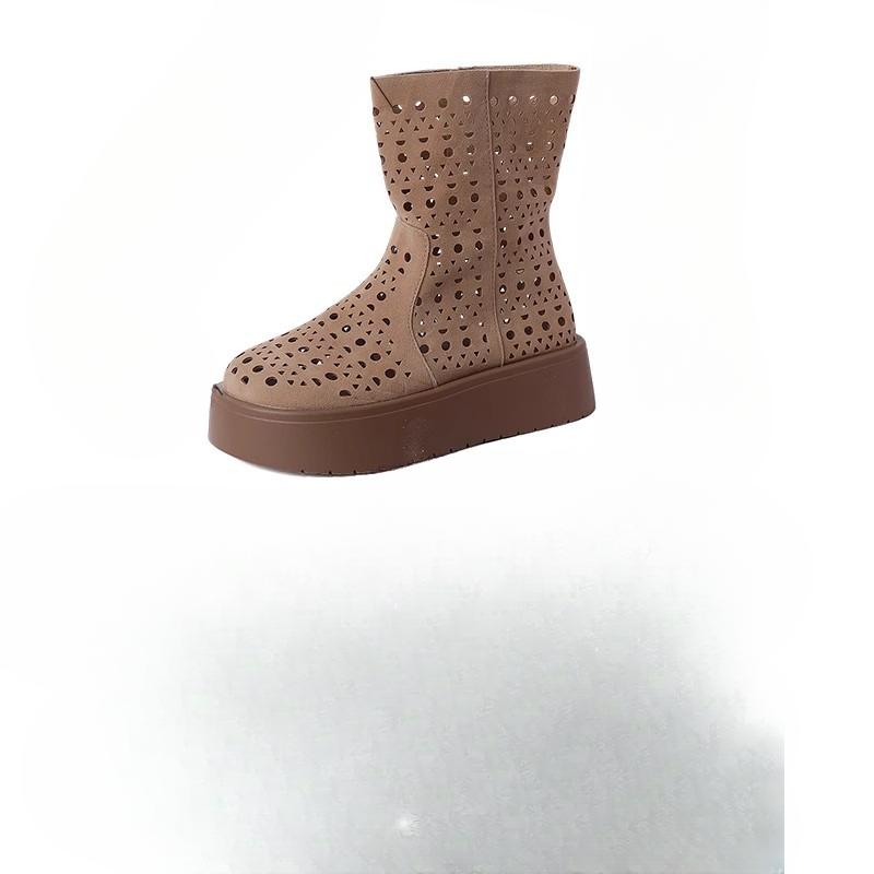 Hollowed-out Breathable Short Boots for Women Thin Shoes New Flat Casual Boots with Holes