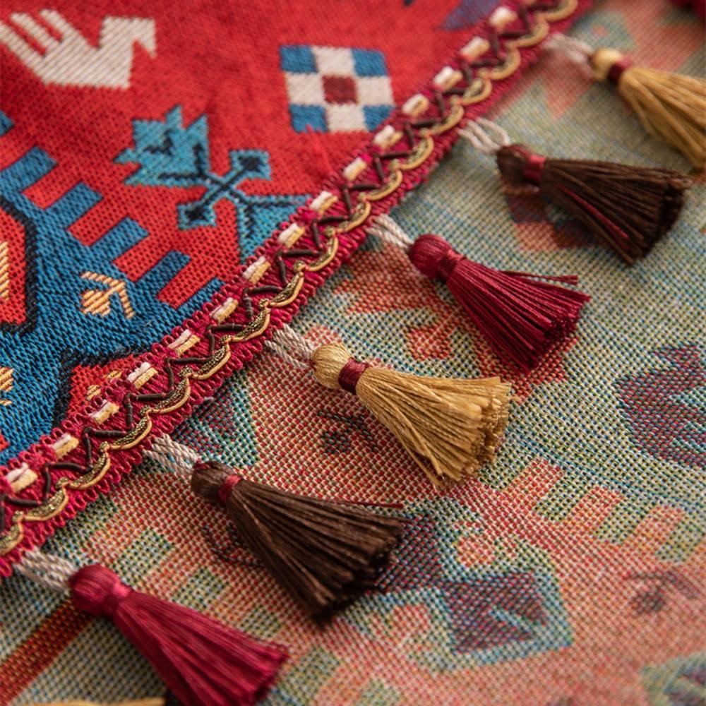 Floral Table Runner Spring Vintage Rose with Leaves Tassels Farmhouse Table Runners Decor for Dining Kitchen Table Wedding