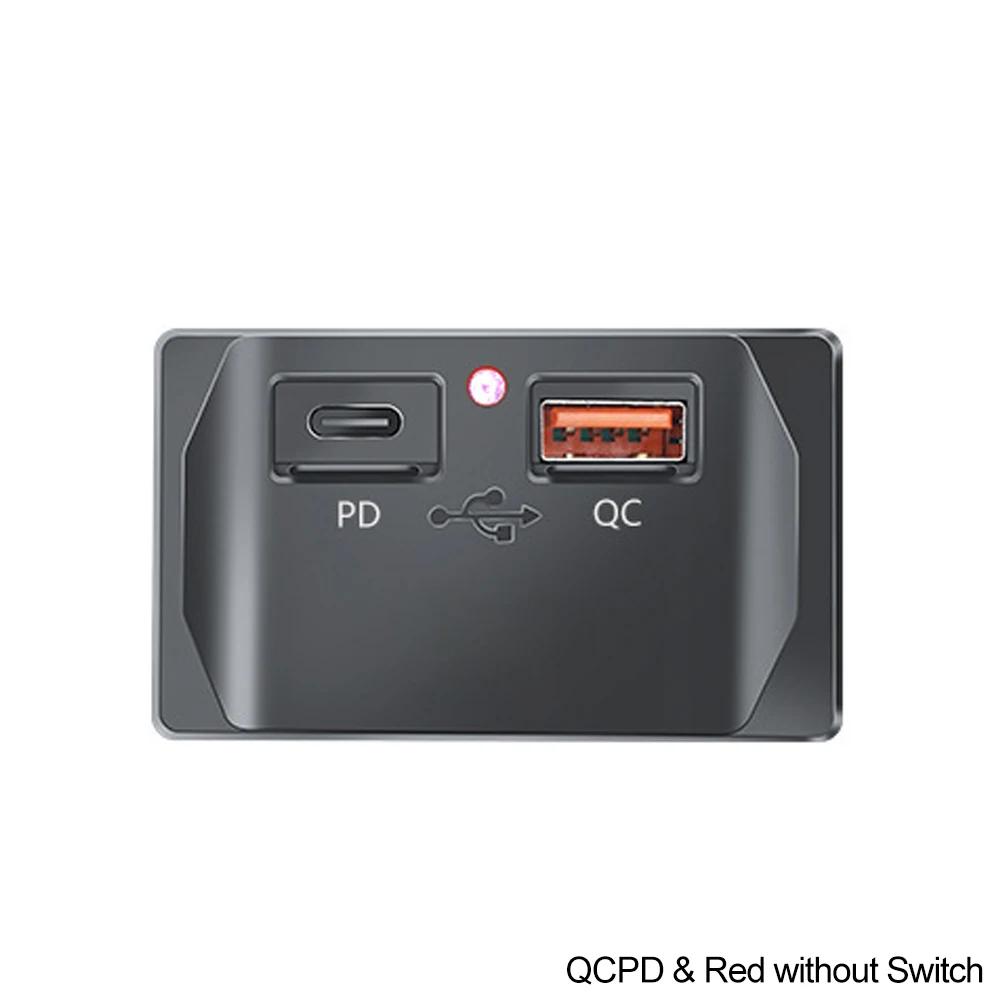 QC3.0 PD USB Outlet Dual USB Charger Socket Waterproof Car Charger Panel with Button Switch for Car Marine Boat RV Bus Truck