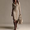 Women's Collared Long,Sleeve Slim,Fit Color Dress