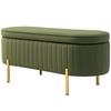 Storage Bench with Flip-Top Lid, Fabric Cover, Wood, Metal, Dark Green+Gold