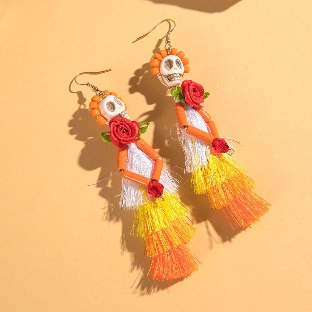 Rice Bead Halloween Earrings Tassel Ear Jewelry Accessories Trendy Pumpkin Earrings  Party