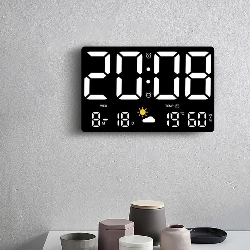Large Digital LED Wall Desk Clock Calendar with Alarms,Temperature Thermometer for Bedroom Room Table