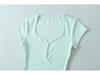 Damen Einfarbiges Slim-Fit T-Shirt mit Herzausschnitt & Gebogenem Saum