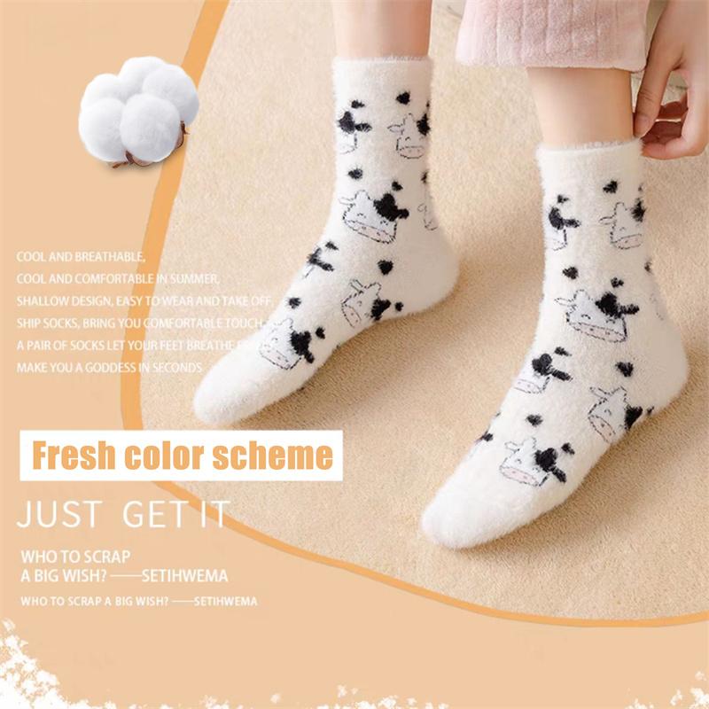 Jesień Zima Urocze Paski Krowie Wzór Dinozaura Wyściełane Skarpety Pluszowe Skarpety Nakrapiane Pluszowe Pogrubione Wygodne Skarpety do Połowy Łydki