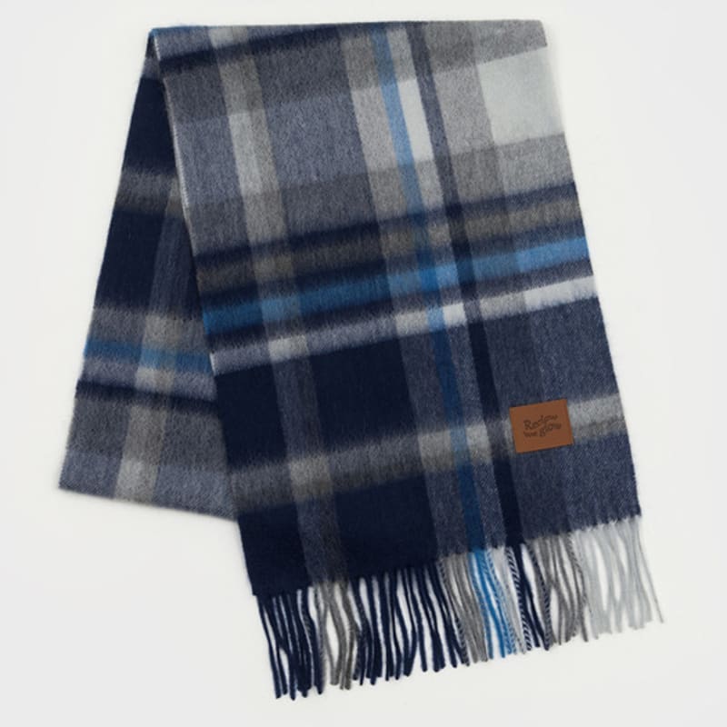 RECLOW MUNM CHECK CASHMERE 100% MUFFLER BLUE