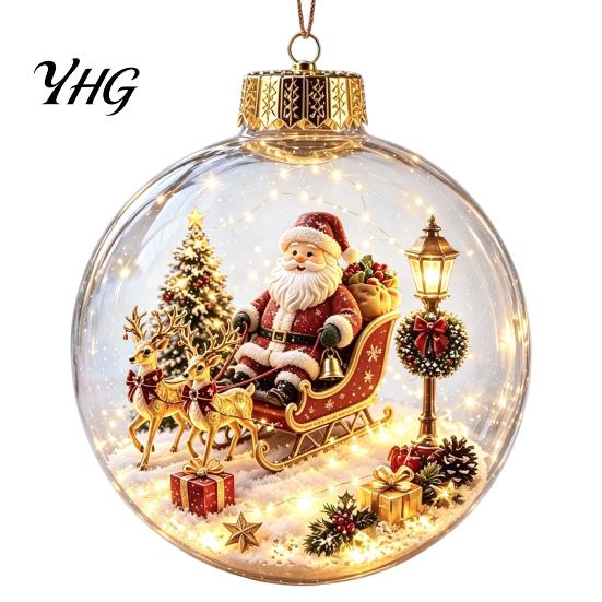 Glowing Christmas Tree Ornaments Lighted Ball Ornaments, 3D Miniature Scene Hanging with Warm LED Led Globes Light, Clear Acrylic Bauble Decoration