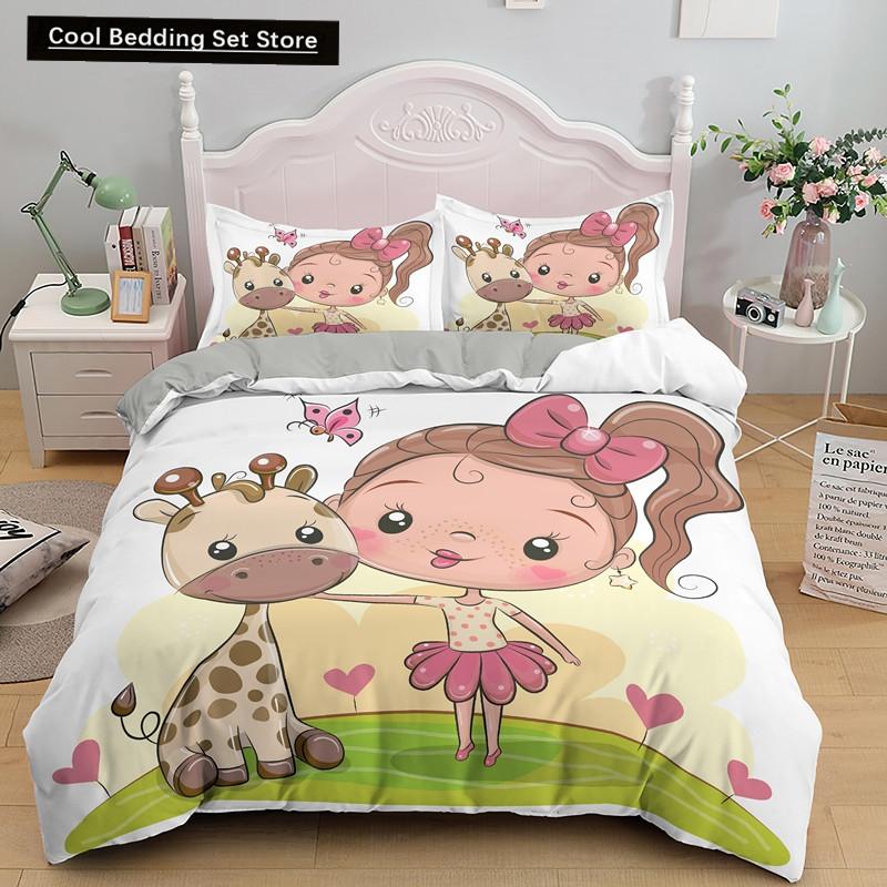 Federa per piumino a forma di giraffa cartone animato King Queen Animali Tropicali Set Biancheria da letto per Bambini Ragazzi Ragazze Adorabile Fauna Selvatica Poliestere Copripiumino