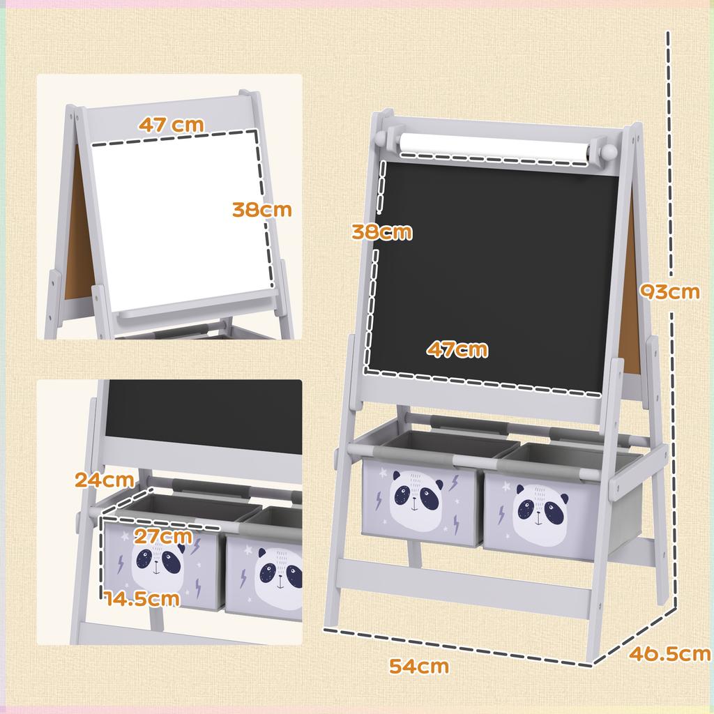 3-In-1 Kids Easel with Paper Roll, Art Easel, with Storage - Grey