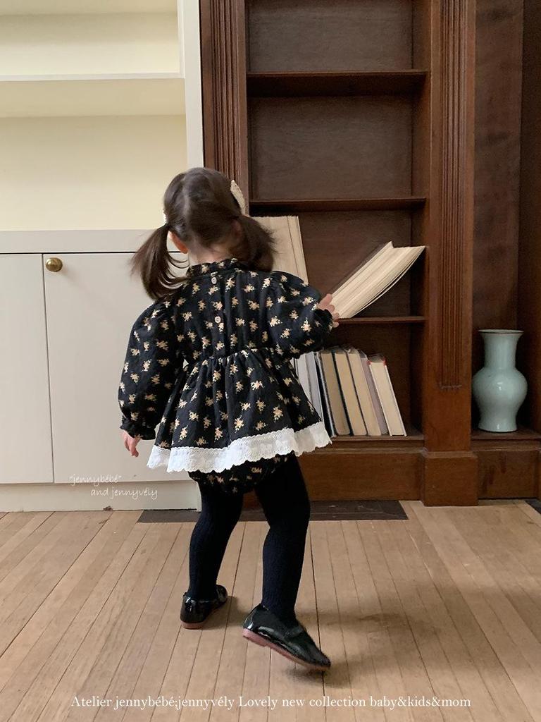 Jenny'nin 2025 Sonbahar Bebek Retro Çiçekli Dantelli Tulum Elbisesi - Kız Bebek İçin Şık ve Rahat Giysi
