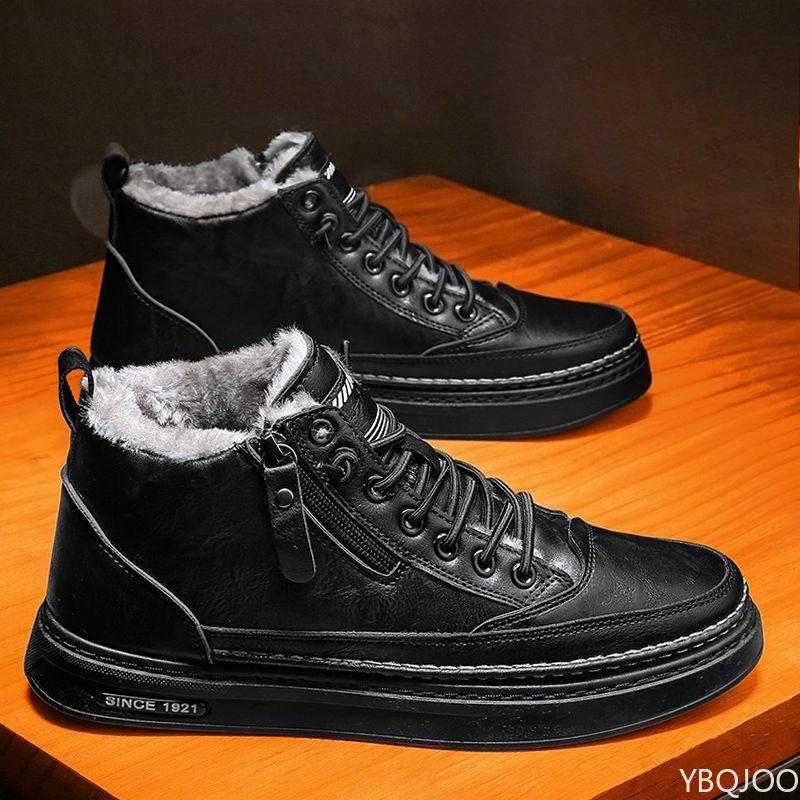 Winter Men's High Top Shoes Are Trendy Versatile Casual Thick Soled Warm Anti Slip Wear-resistant Men's Cotton Shoes