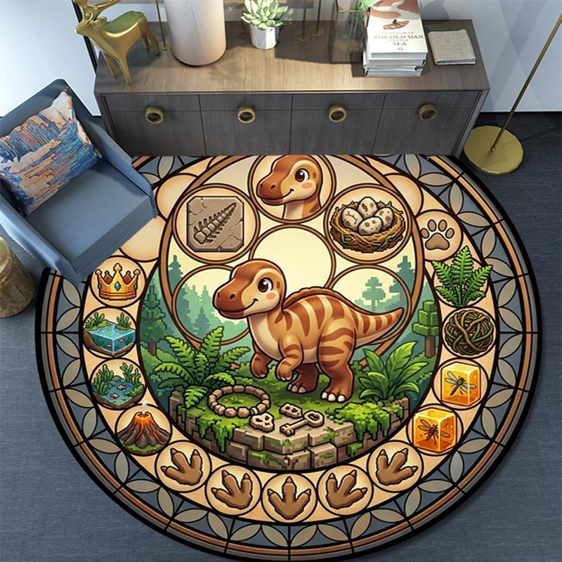 Dinosaur Kingdom Glass Round Area Rug Under Office Chairs Bedroom Living Room Home Decor