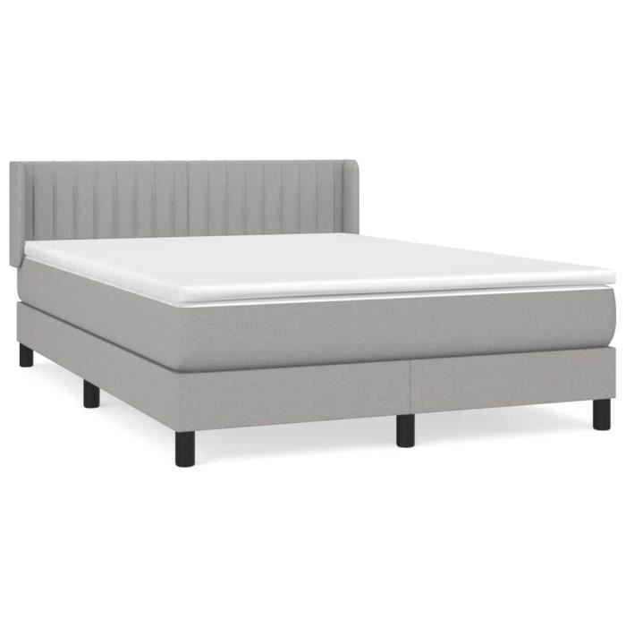3129865 vidaXL Lit à sommier tapissier avec matelas Gris clair 140x190cm Tissu