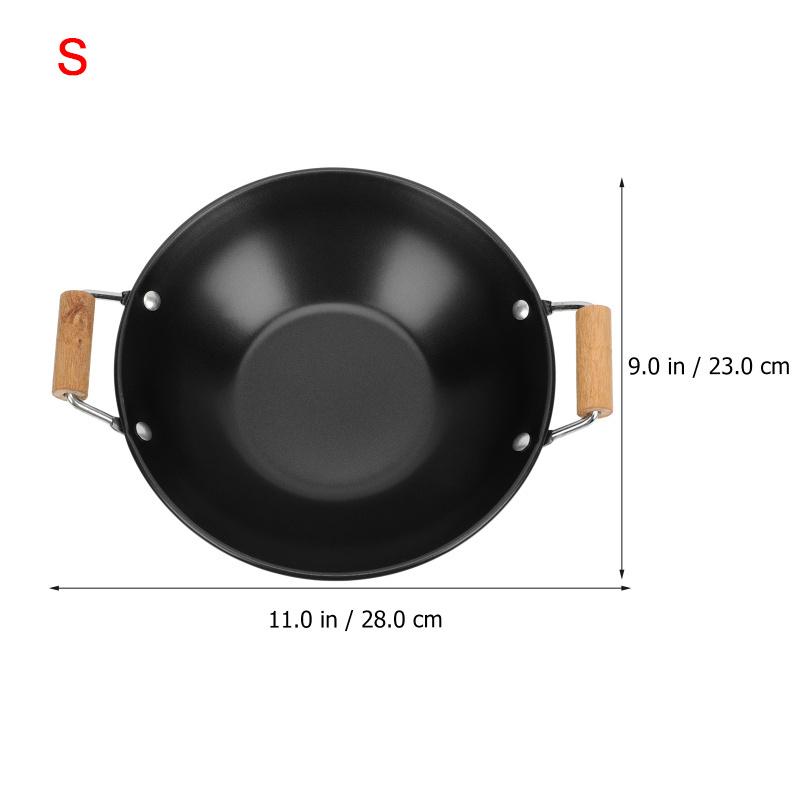 Stainless Steel Griddle Induction Frying Pan Cooking Thickened Dry Pot Wooden Individual Handle Kitchen Supply Double Ear