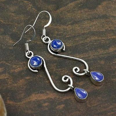 Lapis Lazuli Gemstone Earring, Dangle Earring, Gift For Her, 925 Sterling Silver, Designer Necklace, Birthday Gift