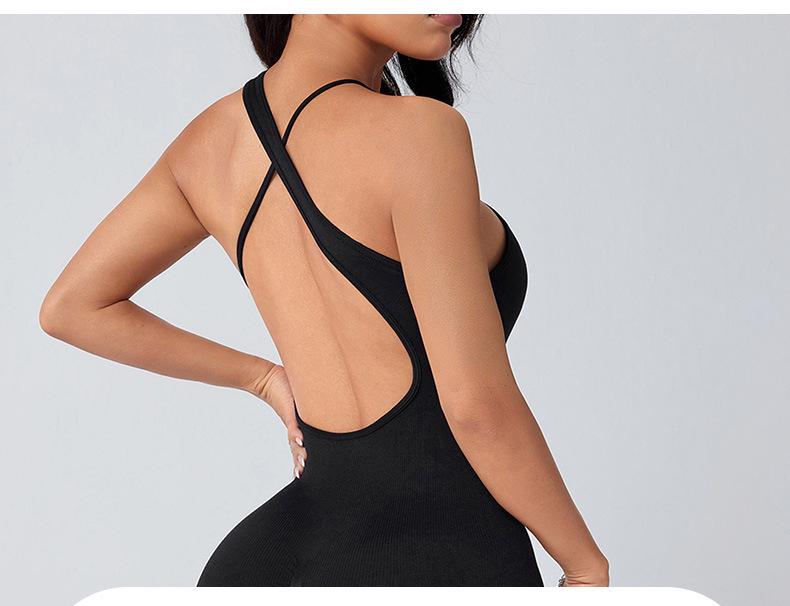 European & American Crossback Open-Back Elastic Fitness Jumpsuit