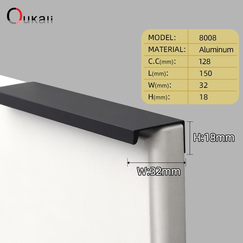 Oukali Simple 800mm Aluminum Profile Hidden Handle Embedded Kitchen Wardrobe Profile Drawer Cabinet Furniture 128Mm Gold Handles