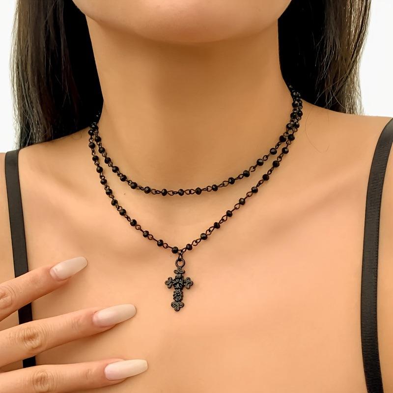 European and American Decoration Halloween Dark Women's Handmade Chain Beaded Necklace Simple Collarbone Chain Black Neck Chain