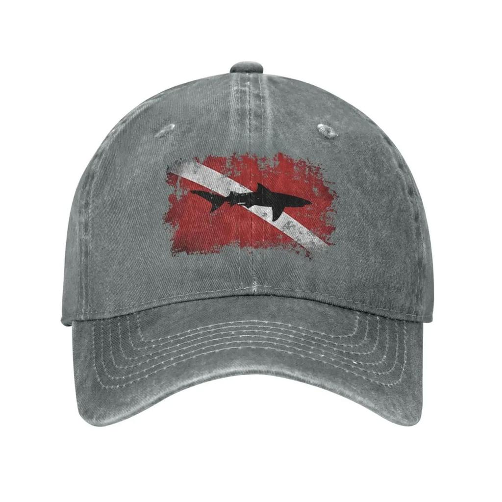 Boné Jeans Esportivo Retrô Bandeira de Mergulho Scuba Tubarão Vintage Ajustável Snapback Casquetes Unissex Liso Baseball Chapéu Cowboy