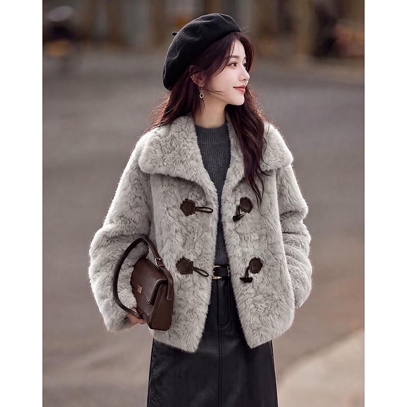 Si Shui Nian Hua Winter Faux Fur Toggle Button Short Jacket