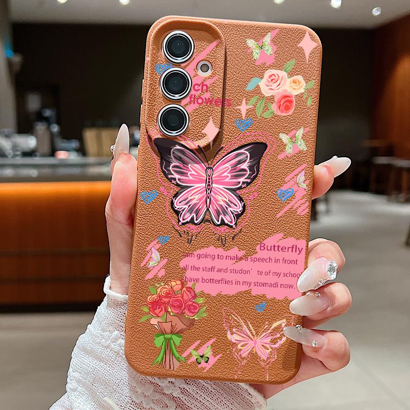 Soft Case For Samsung Galaxy A57 A37 A17 A56 A16 A55 A54 A15 A36 A26 INS Retro Butterfly Pattern Leather Texture TPU Phone Cover