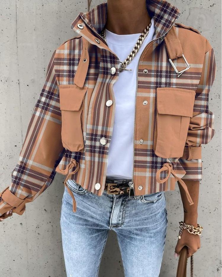 Winter Women Jackets Vintage Print Long Sleeve Button Coat Geometric Autumn Tops Ladies Leisure Outerwear Short