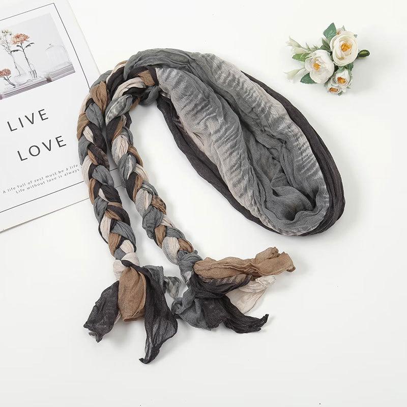 Women's Pliced Wrinkled Braided Scarf Versatile Sunshade and Sunscreen Scarf Travel Photography Scarf