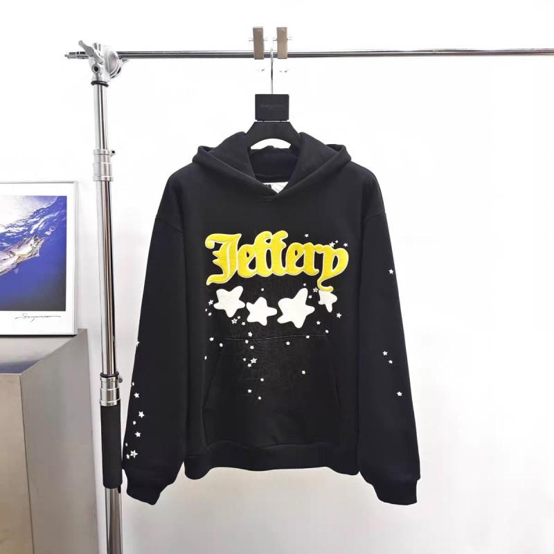 Felpa Sp5der Oversize Spessa in Pile con Stampa a Foglia Ragnatela Design Uomo Inverno Casual