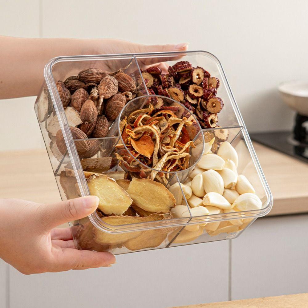 5 Grid Divided Plate with Lid Food Grade Plastic Fruit Storage Box  Snack Vegetable Fruit