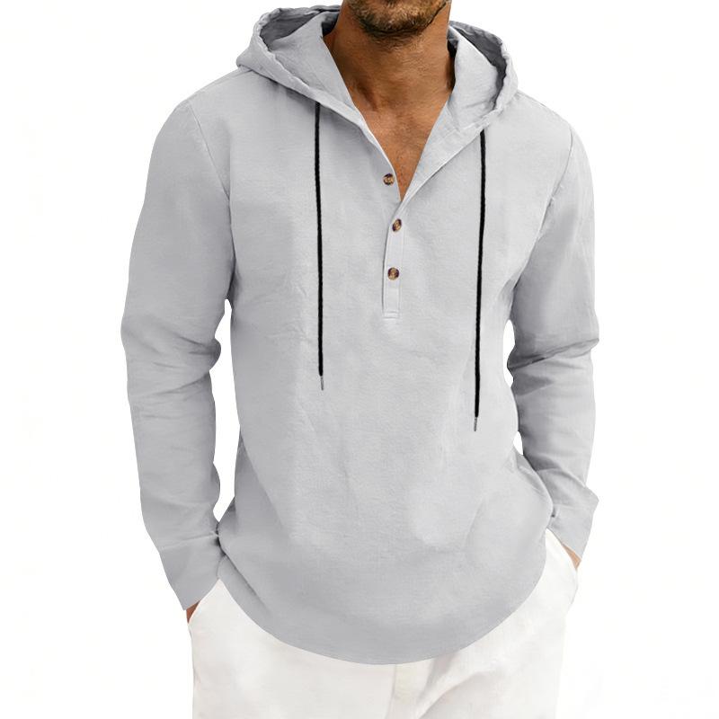 Men S Casual Hooded Long Sleeve Henley Shirt Breathable Top