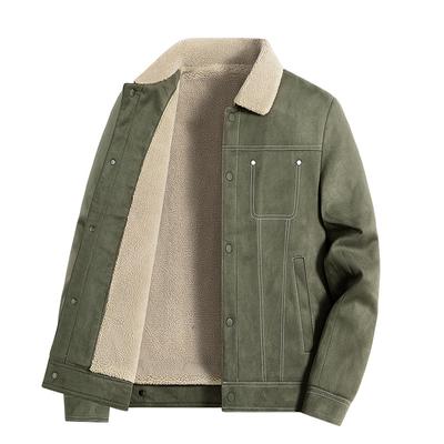 Winter Lamb Velvet Jacket for Men Outdoor Leisure Plus Velvet Thickened Cotton Coat Loose Middle-aged and Young Lapel Cotton Coat