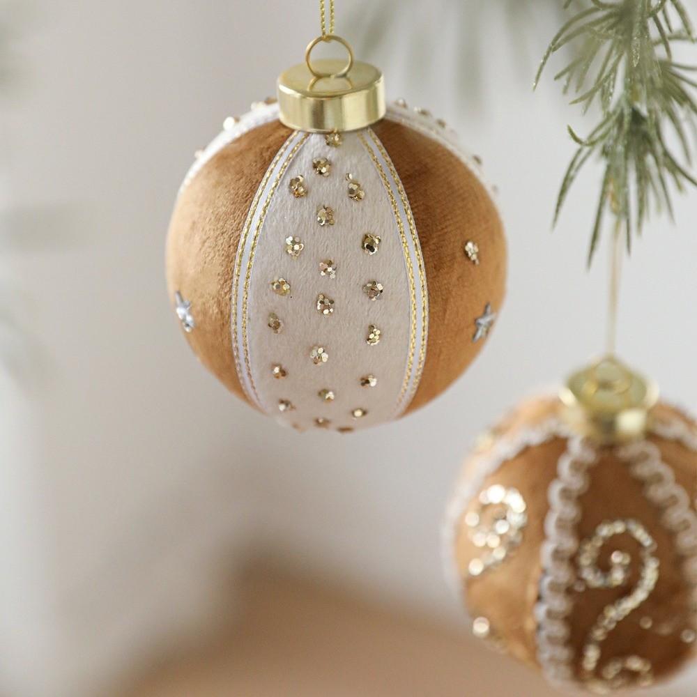 8CM Christmas Tree Ball Hanging Ornaments Foam Cloth Glitter Christmas Ornaments Coffee Christmas Pendants