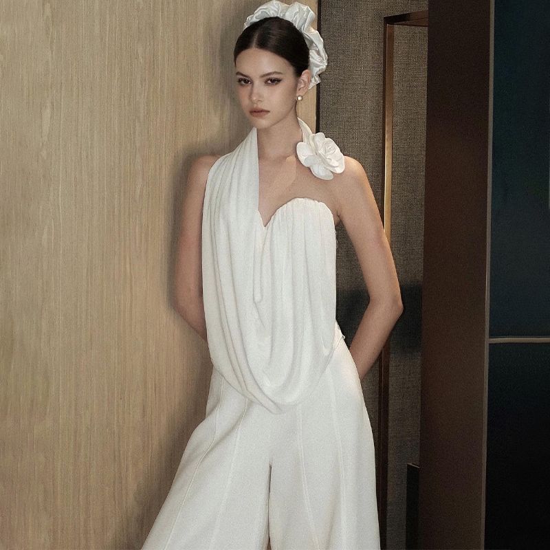 

Style Classy Style Pleated Pure White Silm Figure Flattering Straight-Leg Pants Women s Autumn Temperament Commute All Year Round Wearable Loose Pants White Tops L