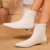 Women's Fashion Pointed Toe Ankle Boots Flat Leather Chelsea Boots With Side Zipper