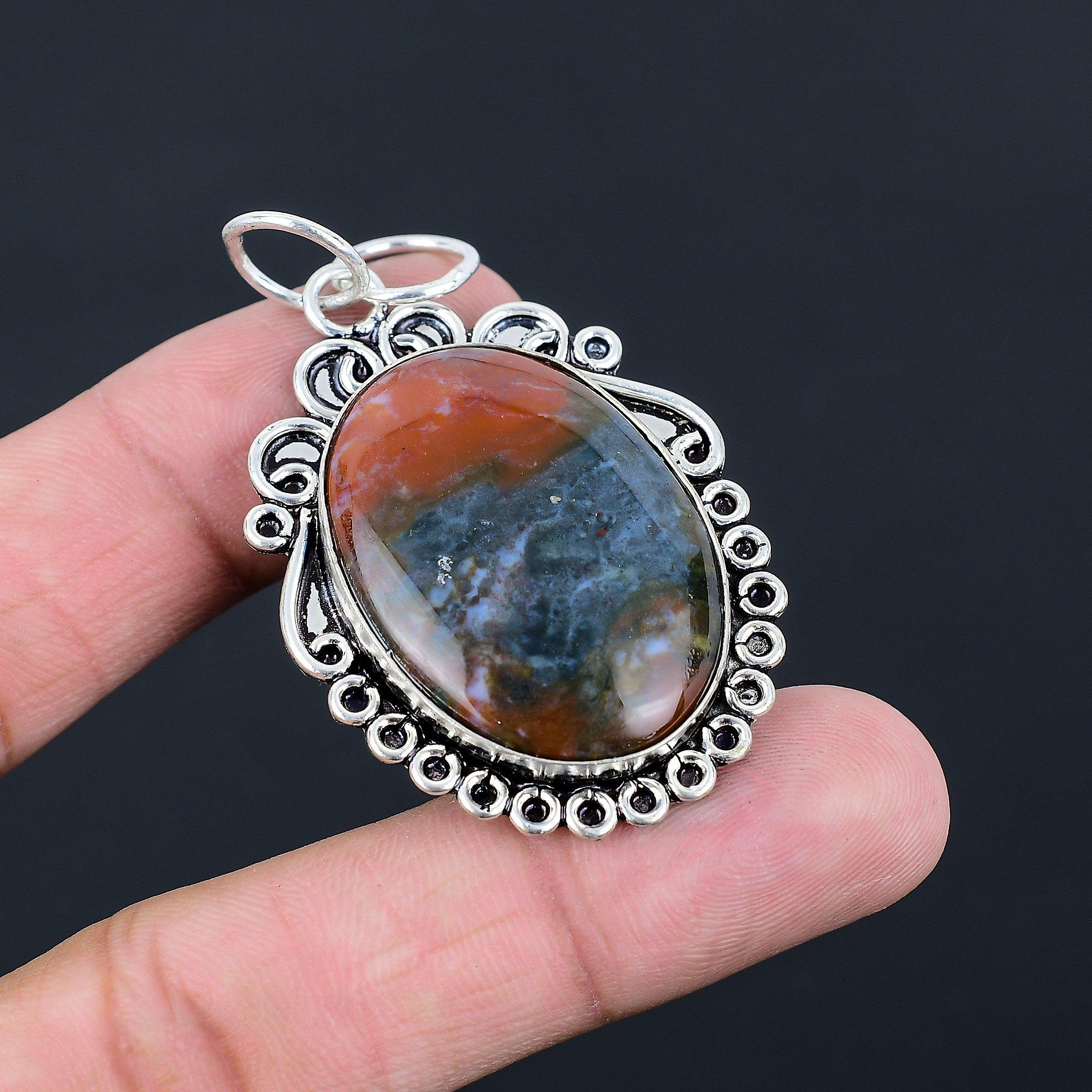 Oval Bloodstone Gemstone Engagement Art Deco Wedding Trendy Pendant 925 Silver