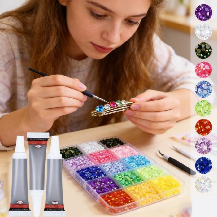 Electroplated Resin Rhinestones In 15 Section Case Ideal For Nails And Jewelry Decoration